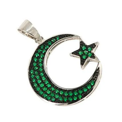 Silver Star and Crescent Pendant