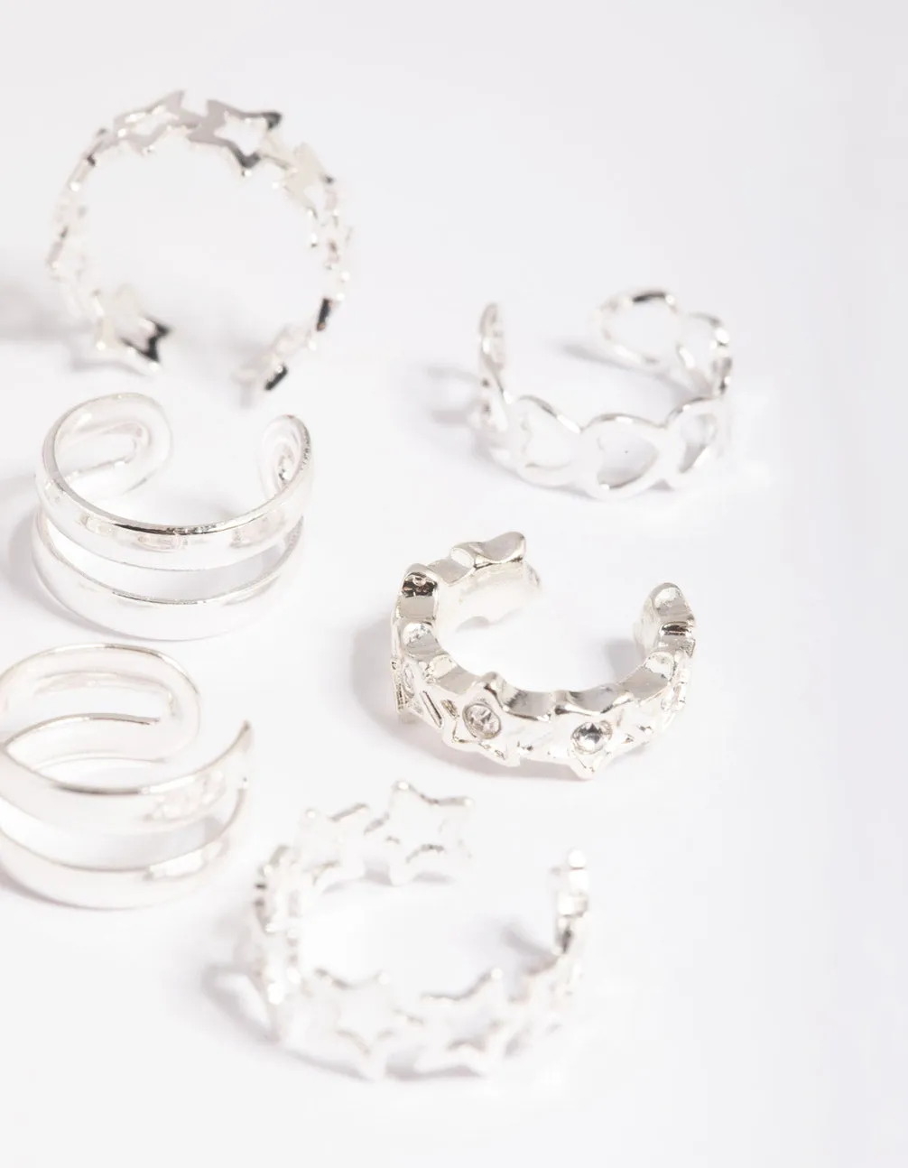 Silver Starry Heart Cuff Earring 8-Pack