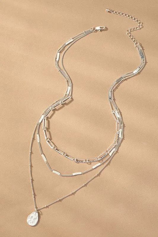 Silver Teardrop Layered Necklace