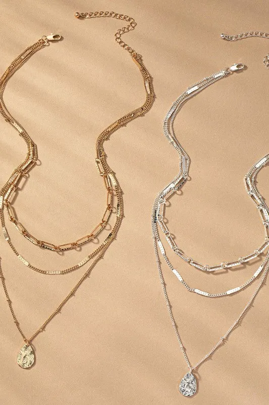 Silver Teardrop Layered Necklace
