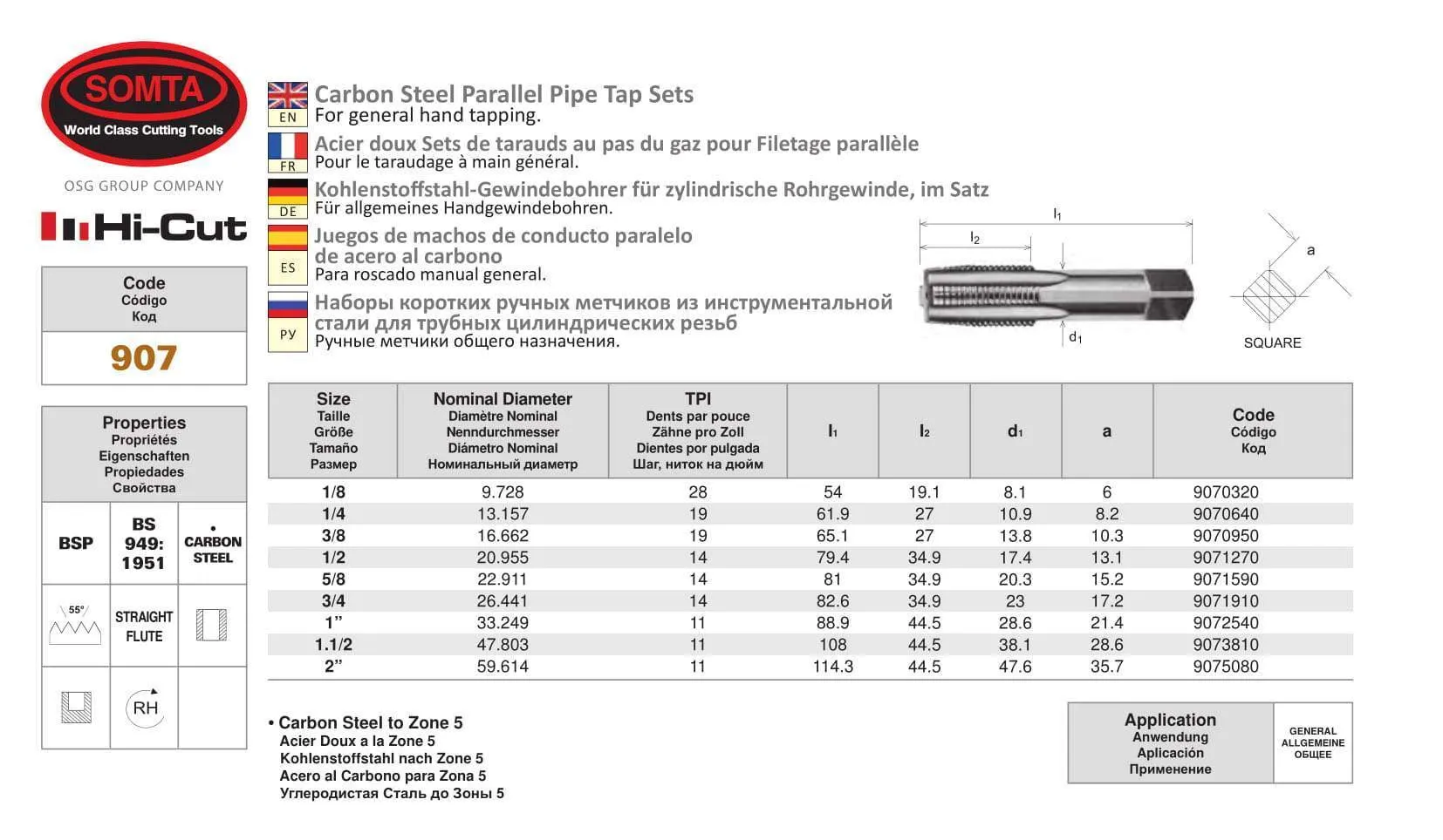 SOMTA - Series 907 Carbon Steel BSPF Tap 3/4" Taper (Parallel Form)