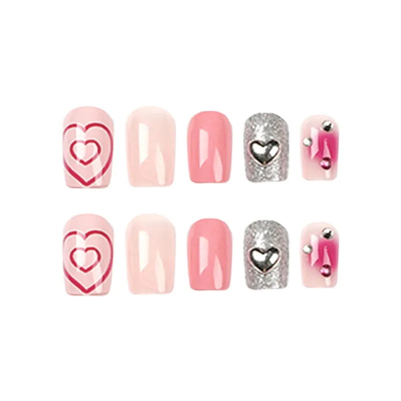 Square Blush Silver Metallic Heart