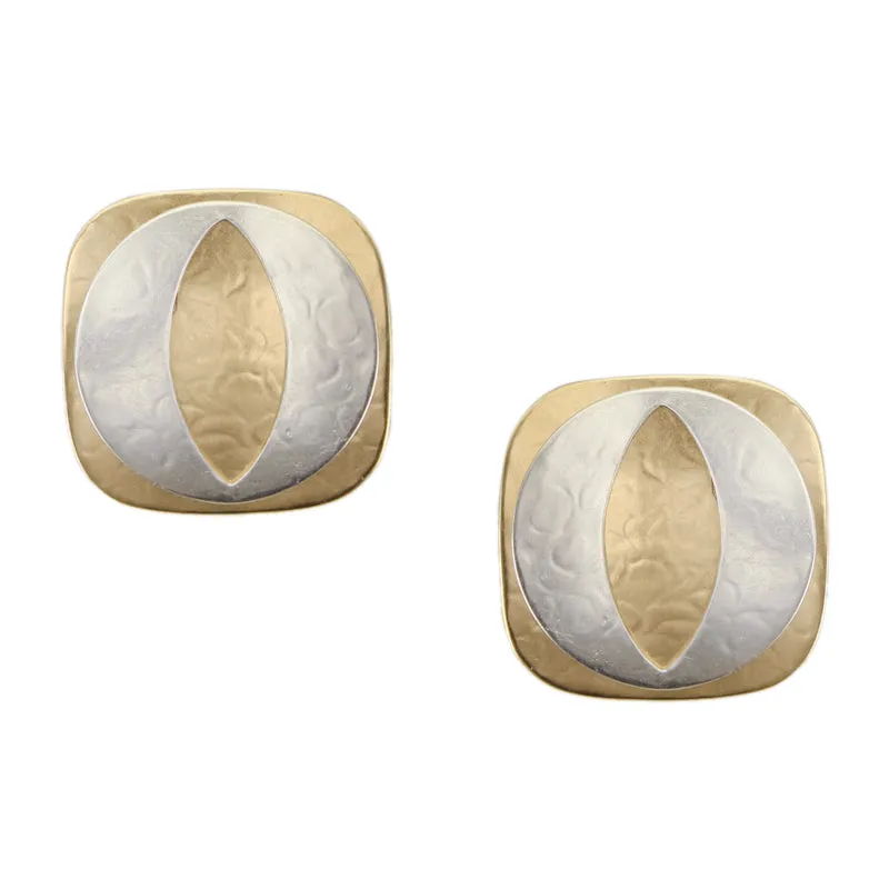 Square with Open Disc Post or Clip Earring