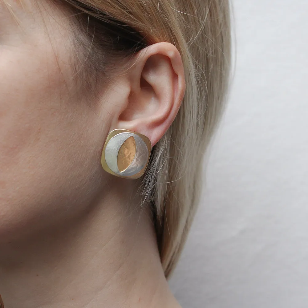 Square with Open Disc Post or Clip Earring