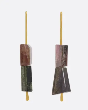 Stacked Pink and Deep Green Tourmaline Medium Hook Earrings