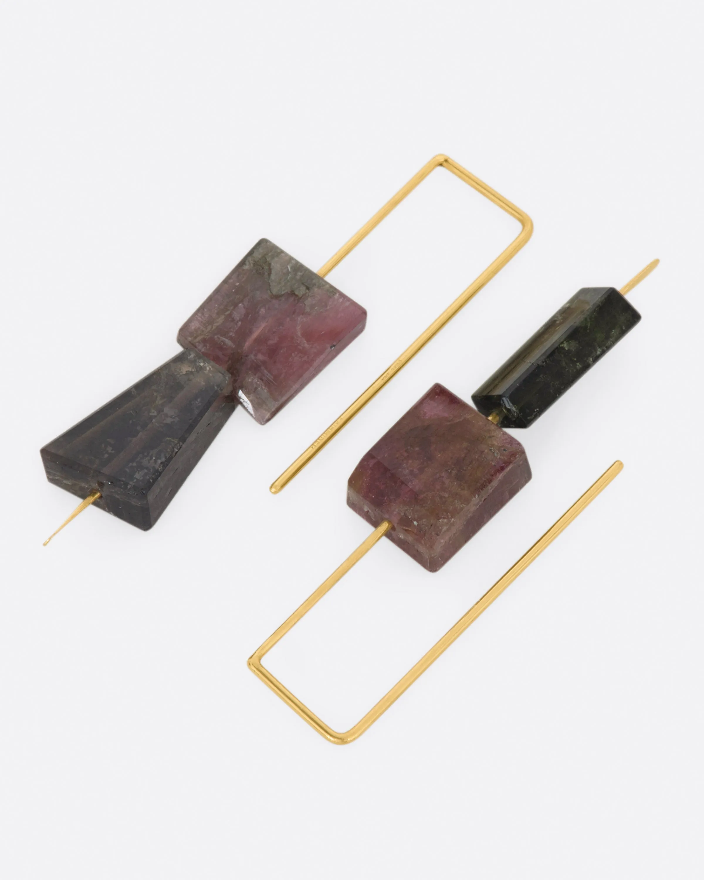 Stacked Pink and Deep Green Tourmaline Medium Hook Earrings