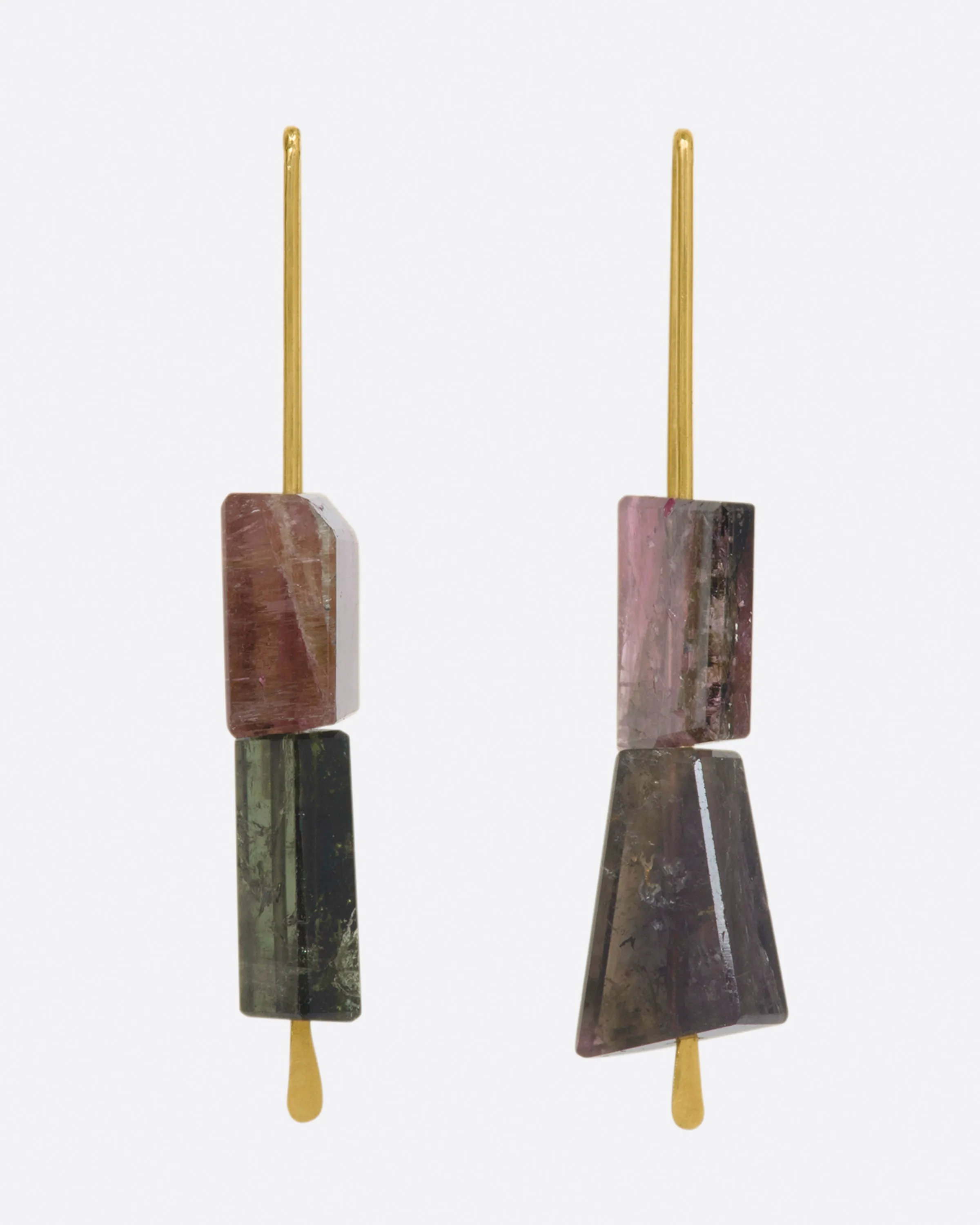 Stacked Pink and Deep Green Tourmaline Medium Hook Earrings