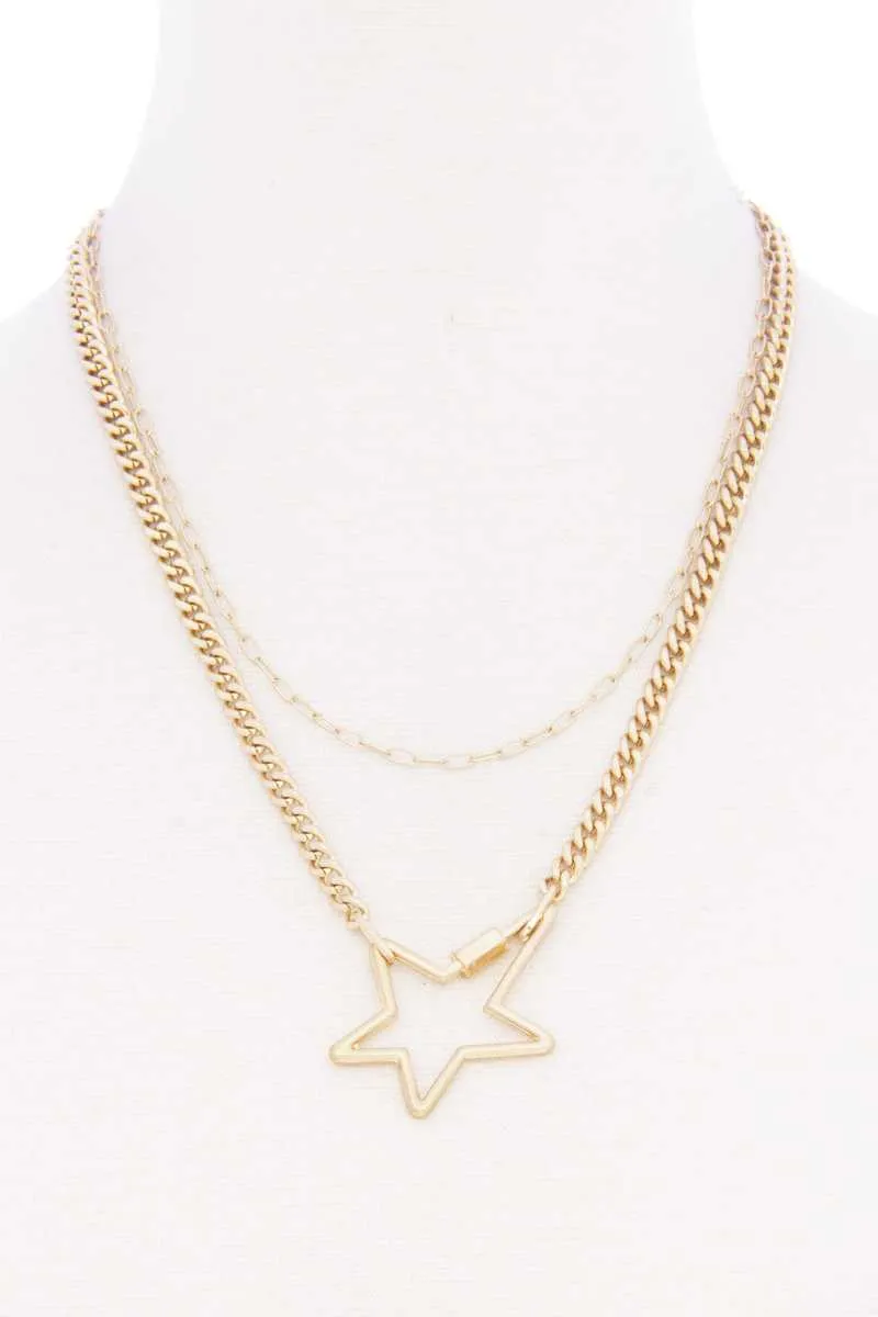 Star Pendnat Cuban Link Layered Metal Necklace