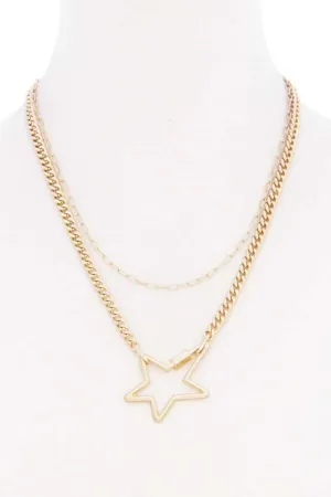 Star Pendnat Cuban Link Layered Metal Necklace