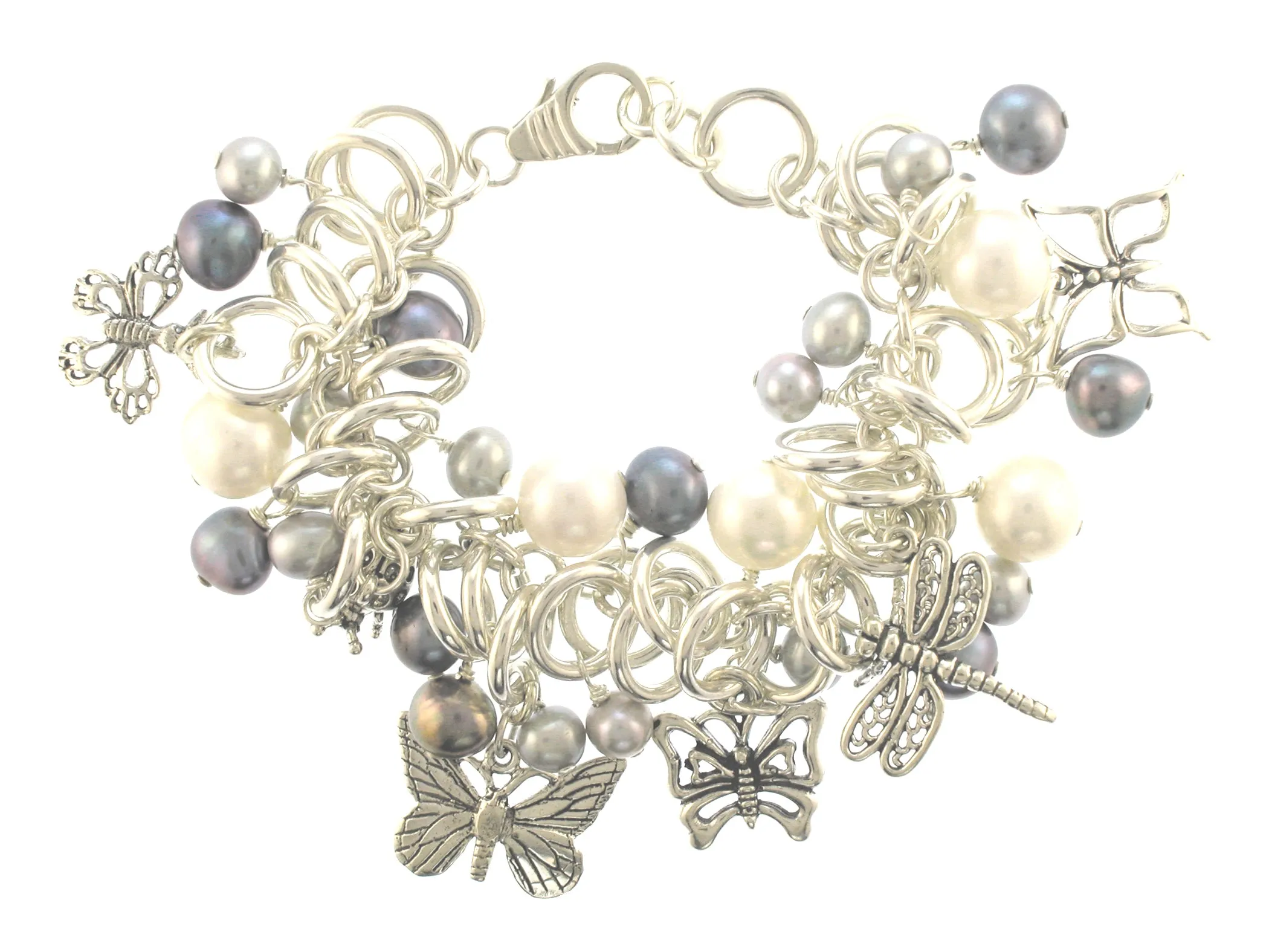 Sterling Silver & Pearl Charm Bracelet