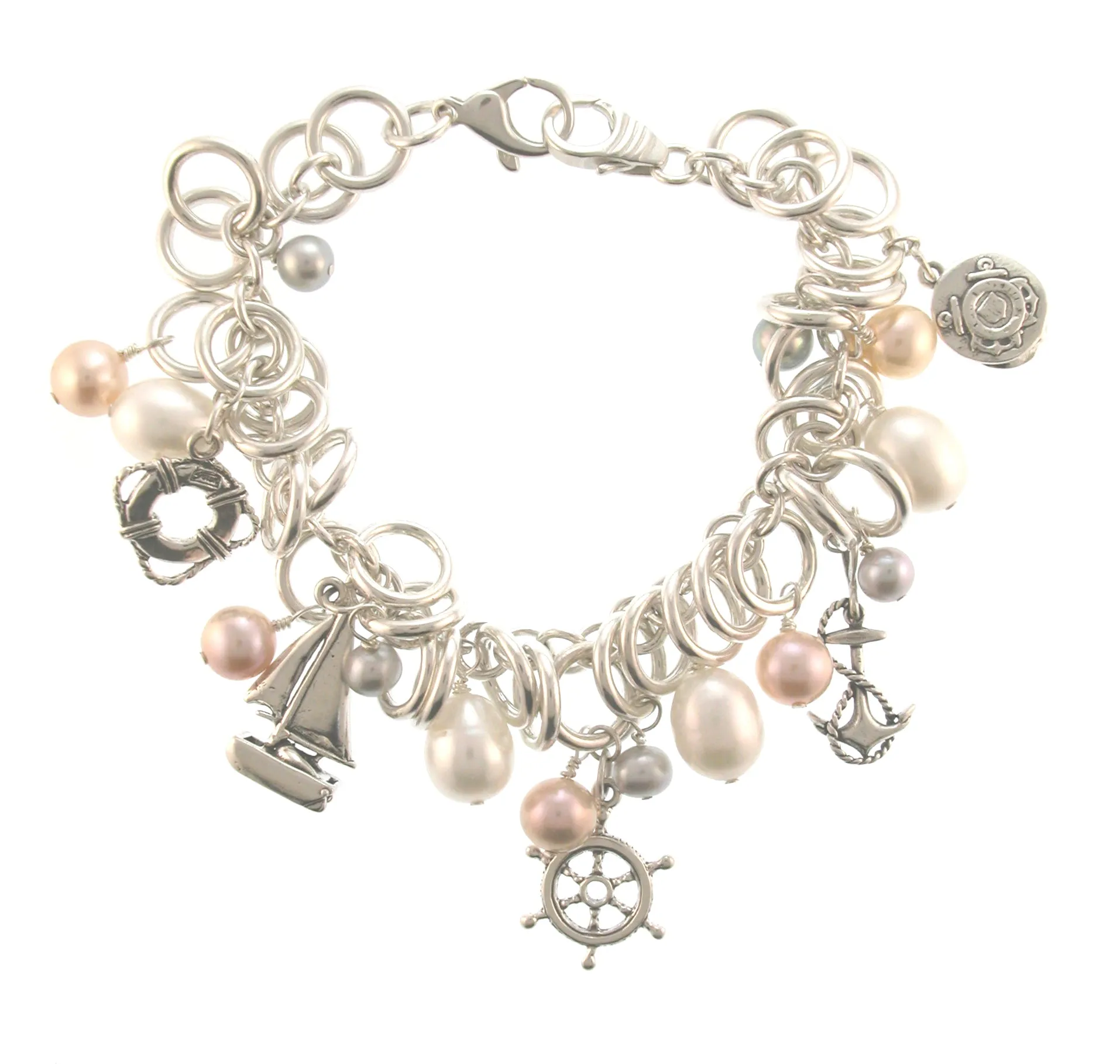 Sterling Silver & Pearl Charm Bracelet