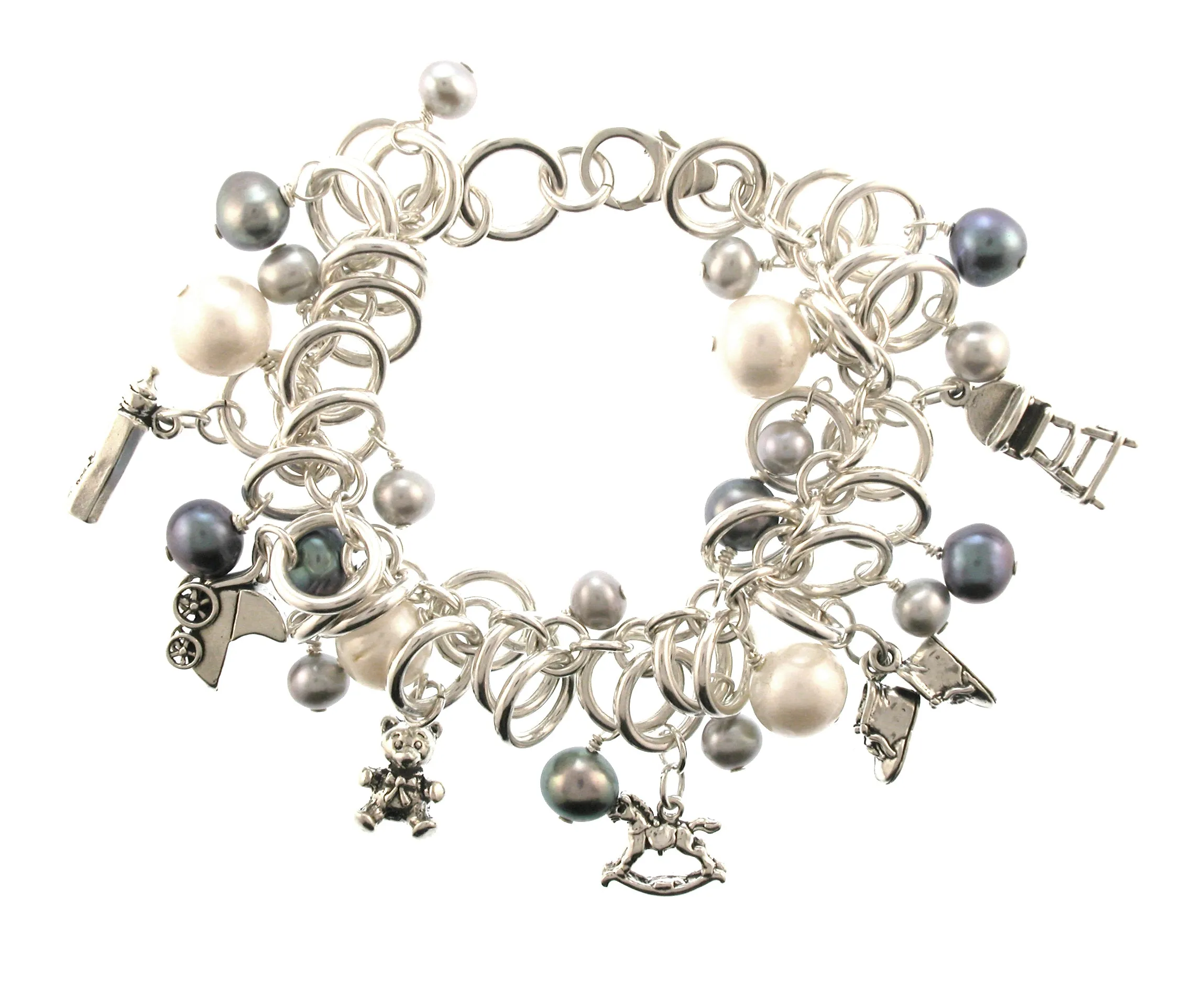 Sterling Silver & Pearl Charm Bracelet