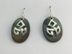 Sterling Silver Celtic Angular Triple  Knot dangle Earrings- Black lip Shell