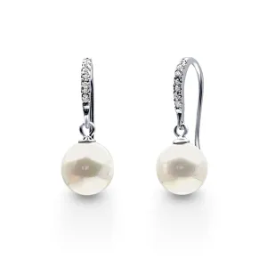 Sterling Silver Pearl and Cubic Zirconia Drop Earrings