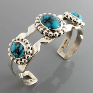 Sterling Silver Rare Persian Turquoise Cuff Bracelet
