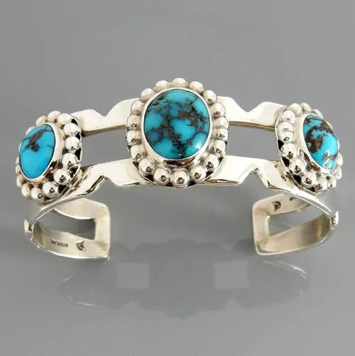 Sterling Silver Rare Persian Turquoise Cuff Bracelet