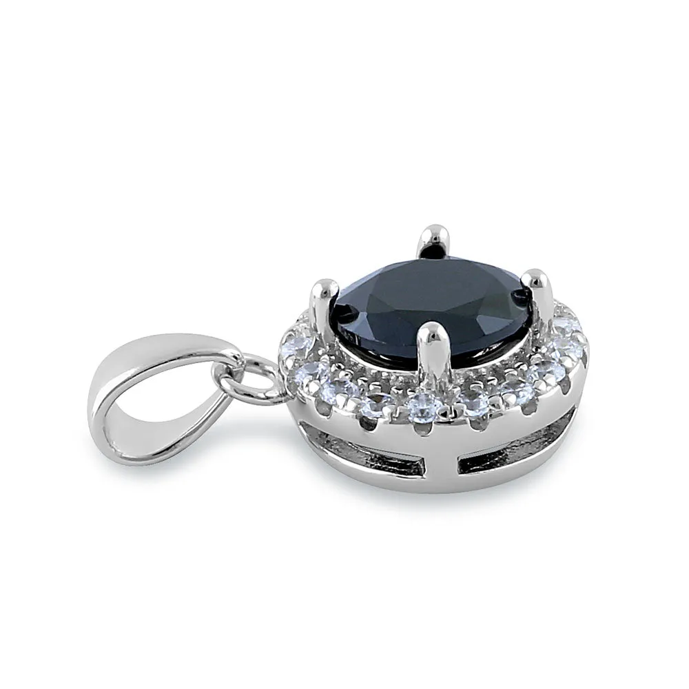 Sterling Silver Round Black CZ Halo Pendant
