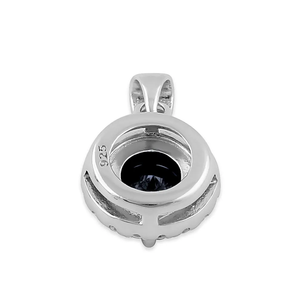 Sterling Silver Round Black CZ Halo Pendant