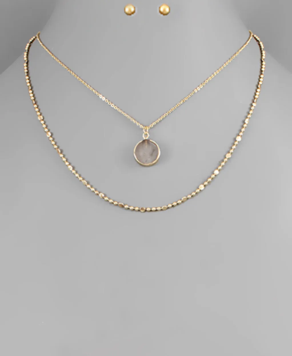 Stone Layered Disc Necklace