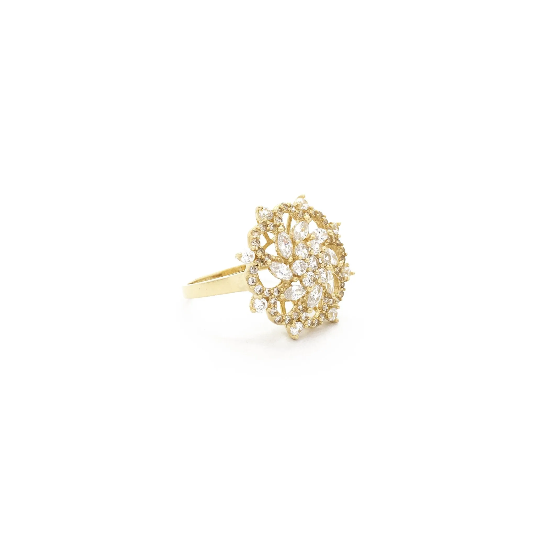 Symmetric Floral Cluster CZ Ring (14K)