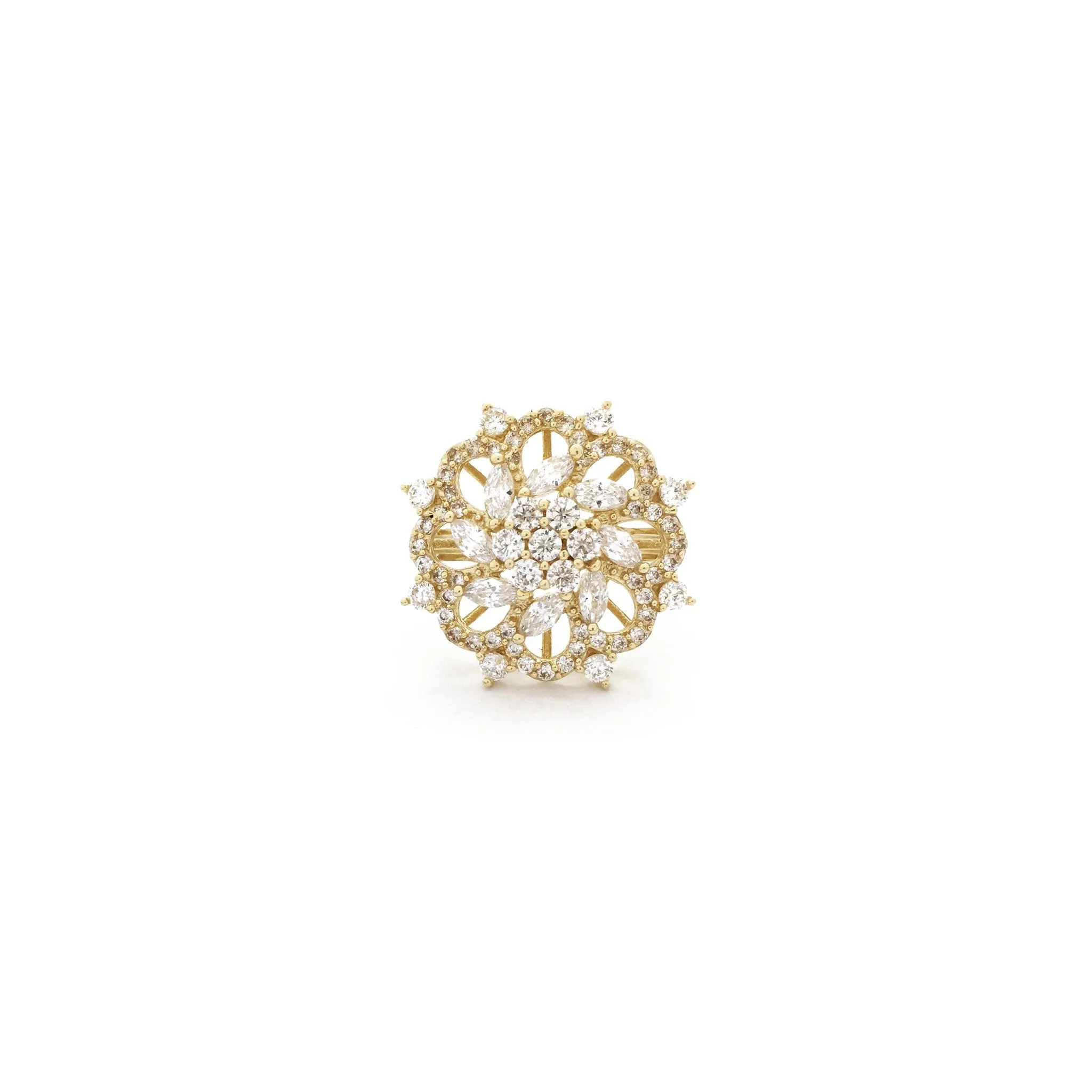 Symmetric Floral Cluster CZ Ring (14K)