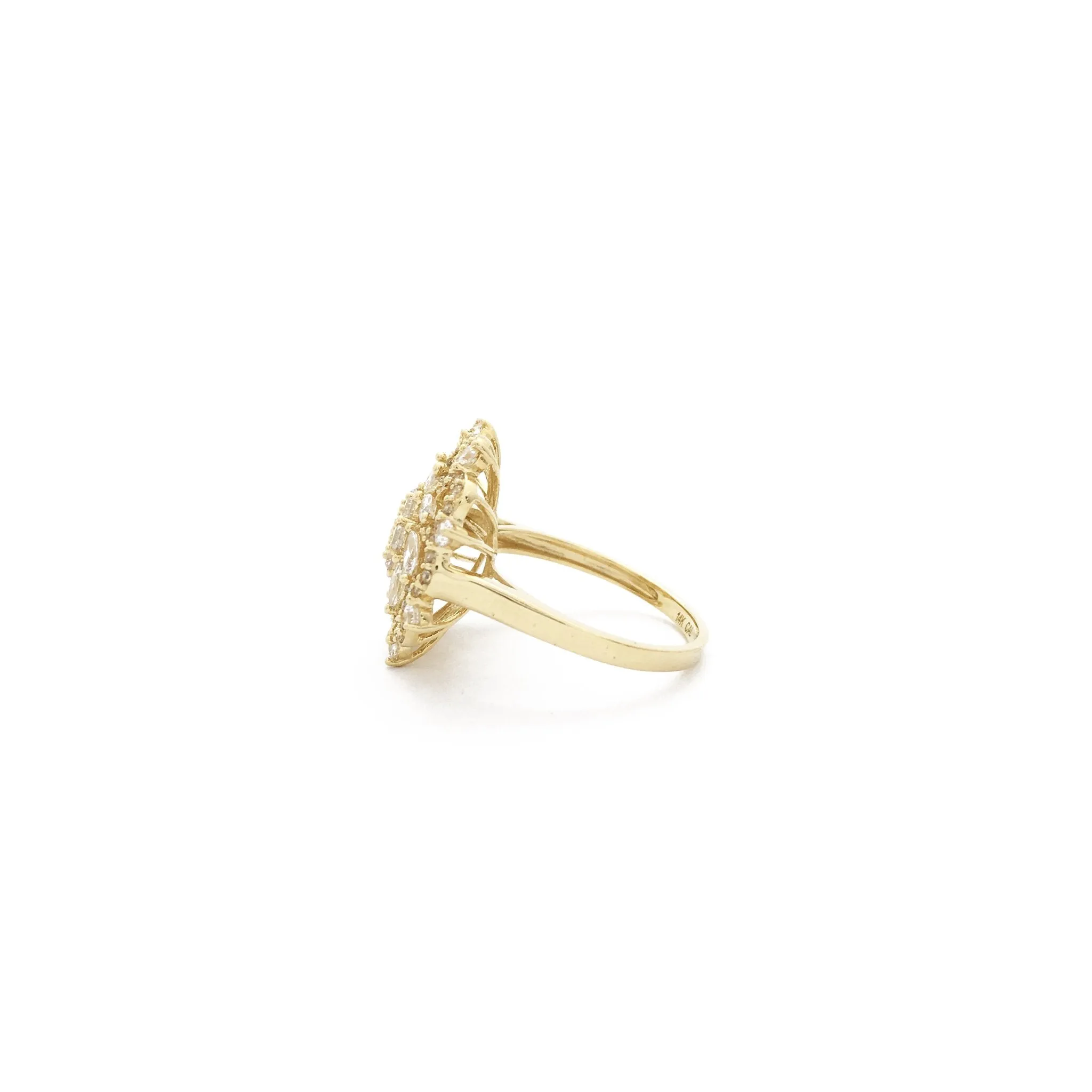 Symmetric Floral Cluster CZ Ring (14K)