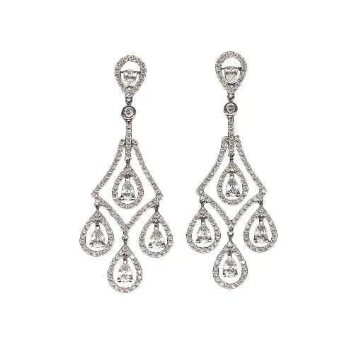 Teardrop Pear Natural Earth Mined Diamonds 5 Carat Chandelier Earrings Pair White Gold