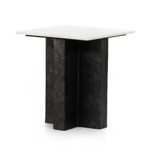 Terrell End Table - Raw Black/White Marble