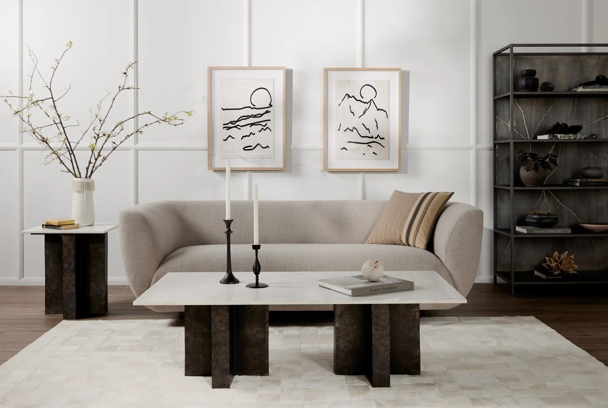 Terrell End Table - Raw Black/White Marble