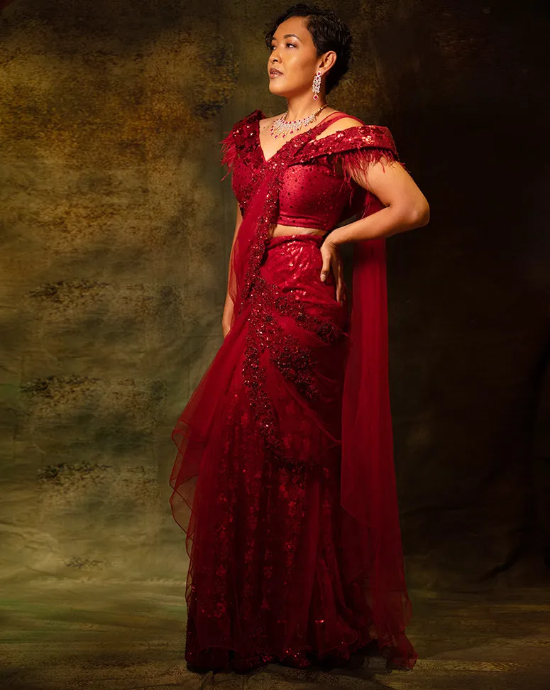 The Maroon Floral Skirt Sari