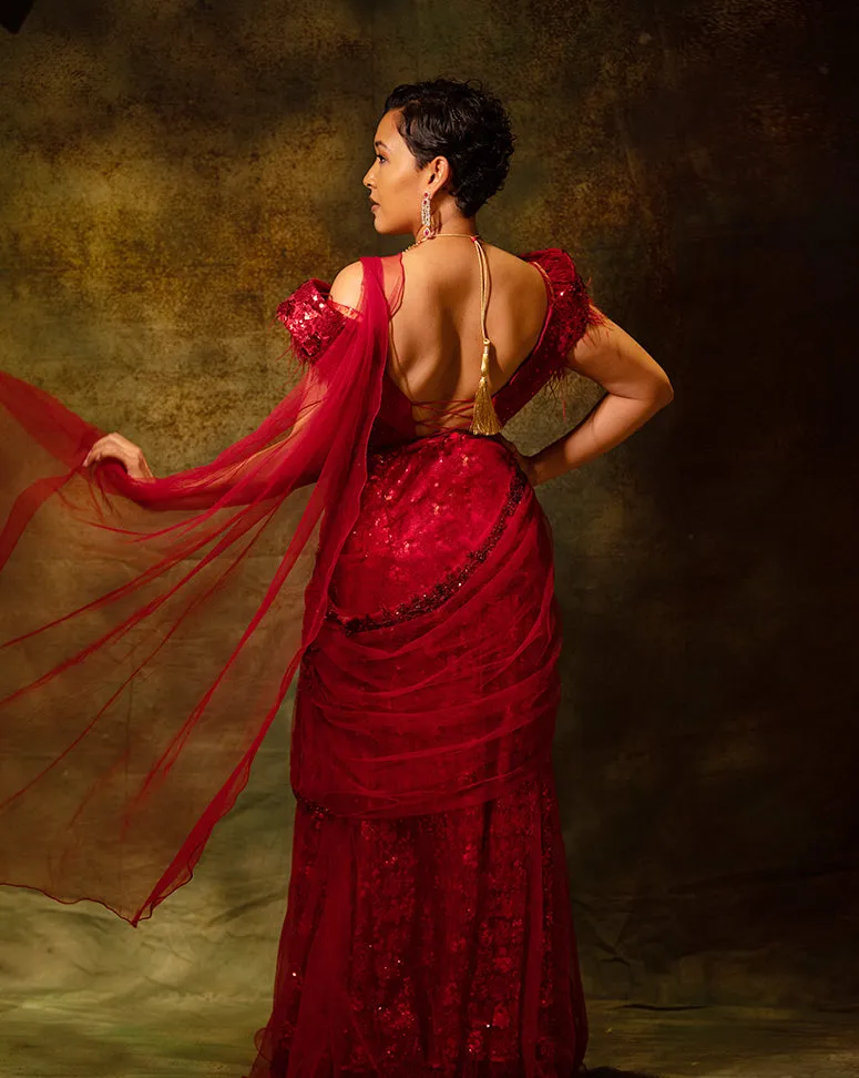 The Maroon Floral Skirt Sari