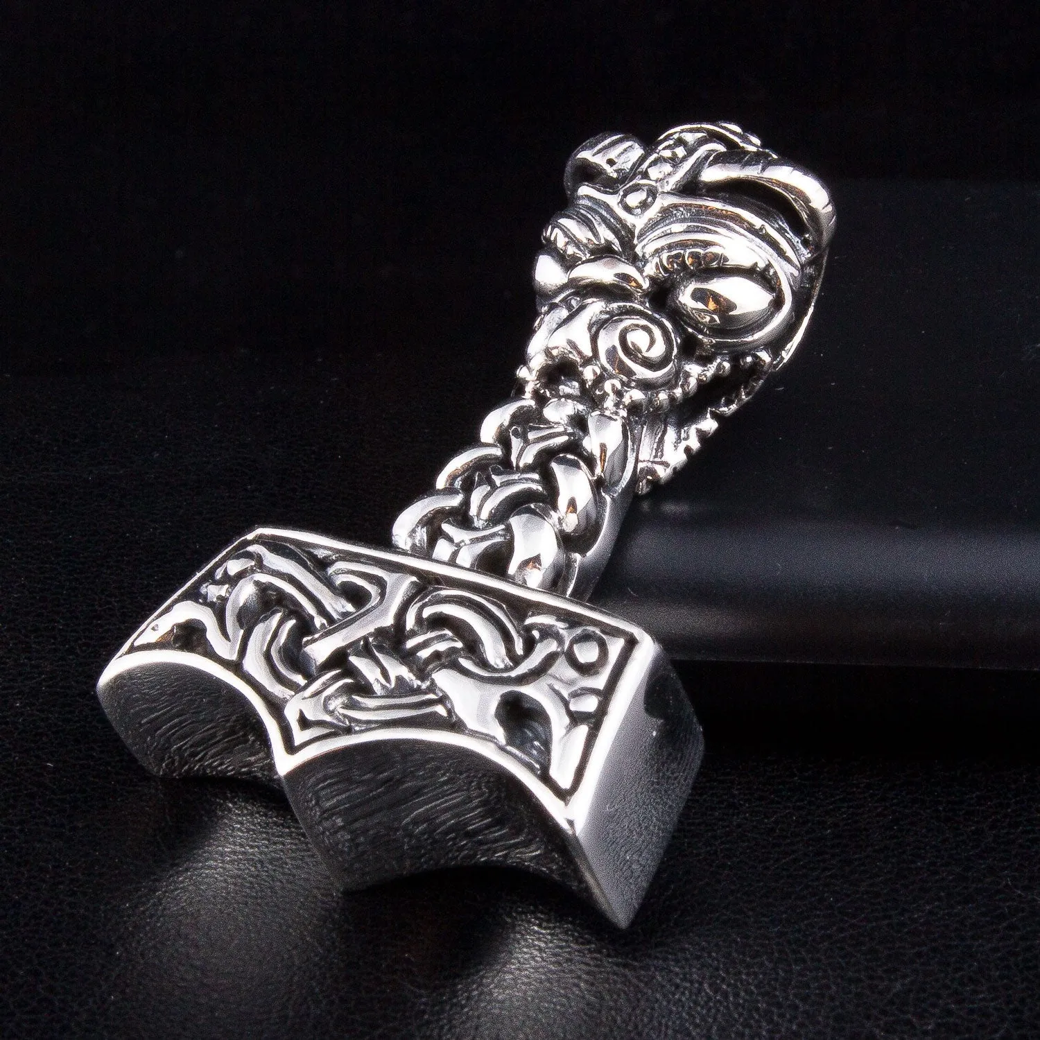 Thors Hammer 925 Sterling Silver Mens Pendant Necklace