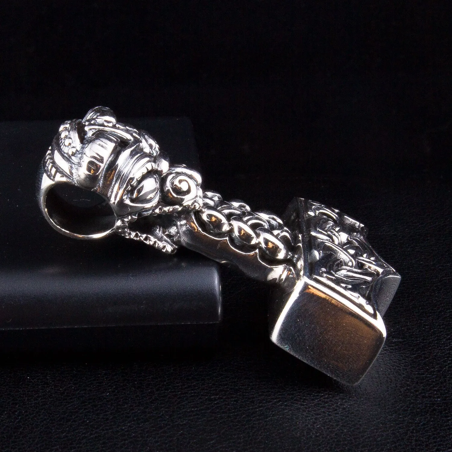 Thors Hammer 925 Sterling Silver Mens Pendant Necklace