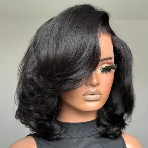 Trendy Side Part Layered Cut Blowout Bob Frontal Lace Wig