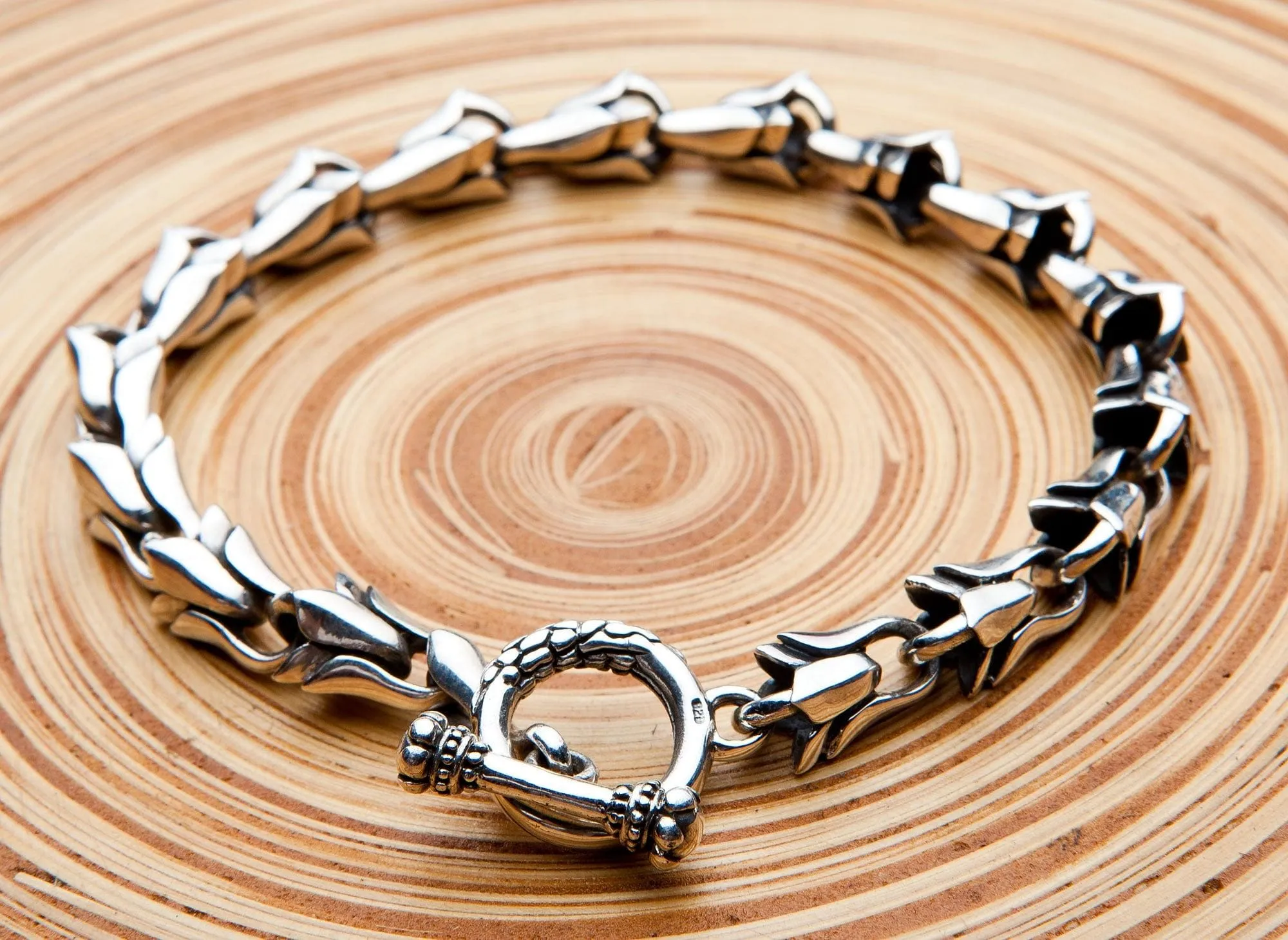 Tribal Floral Link Sterling Silver Bracelet