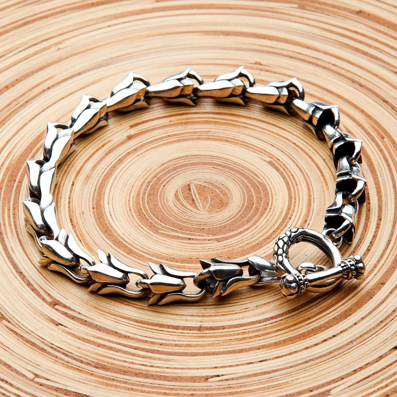 Tribal Floral Link Sterling Silver Bracelet