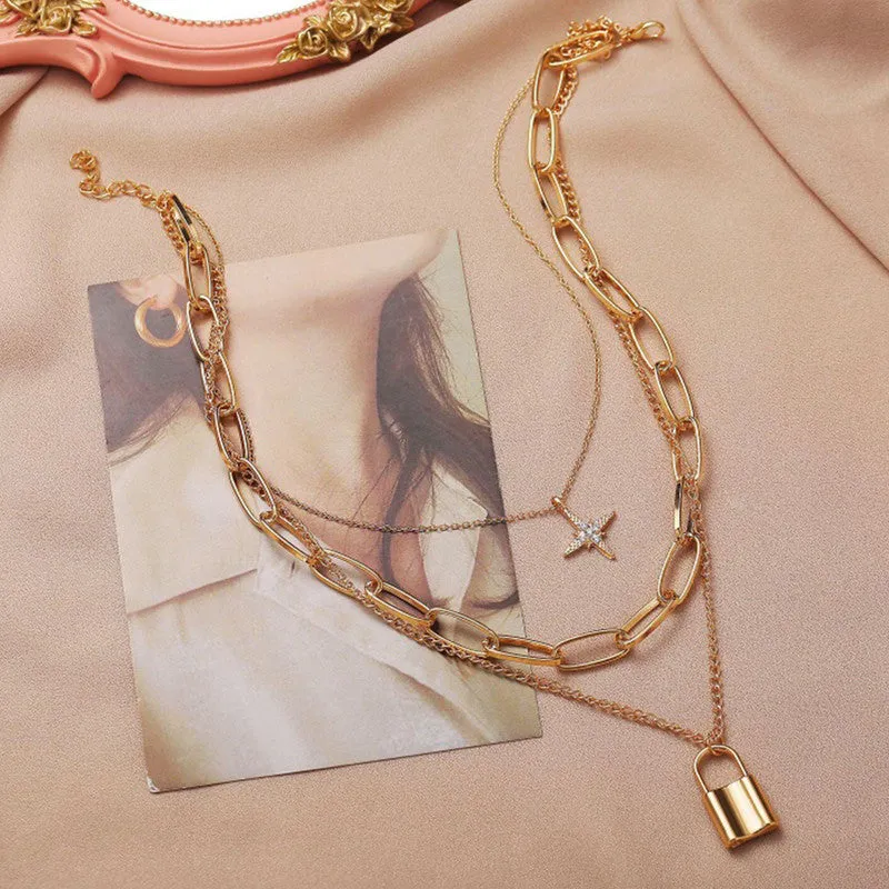 Triple Layered Star and Lock Pendant