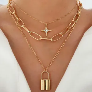 Triple Layered Star and Lock Pendant