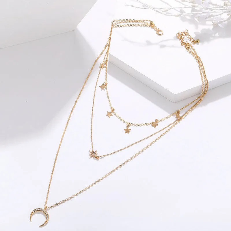 Triple Layered Stars Moon Pendant