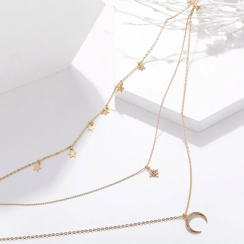 Triple Layered Stars Moon Pendant