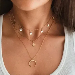 Triple Layered Stars Moon Pendant