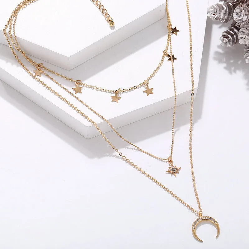 Triple Layered Stars Moon Pendant