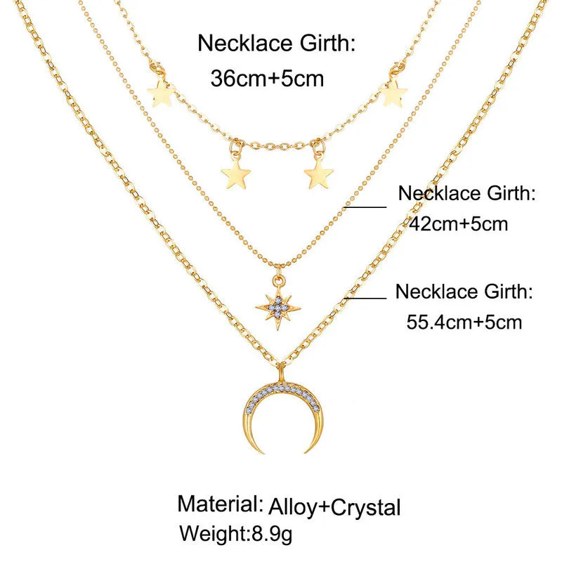 Triple Layered Stars Moon Pendant