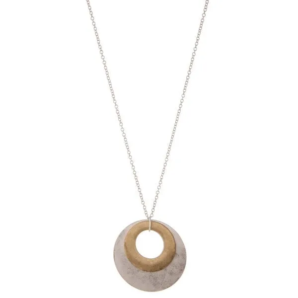 Two tone pendant disc necklace