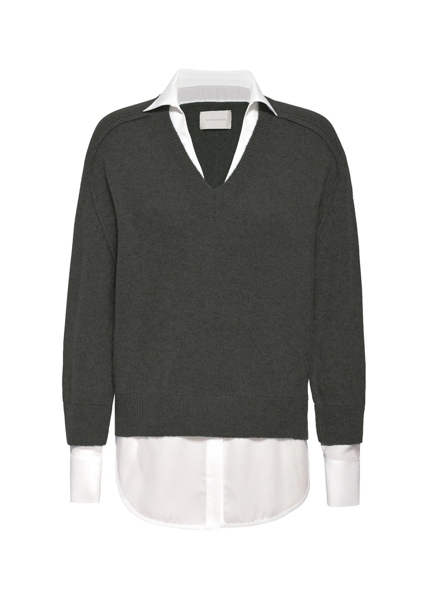 V Neck Layered Pullover (Hunter/White)