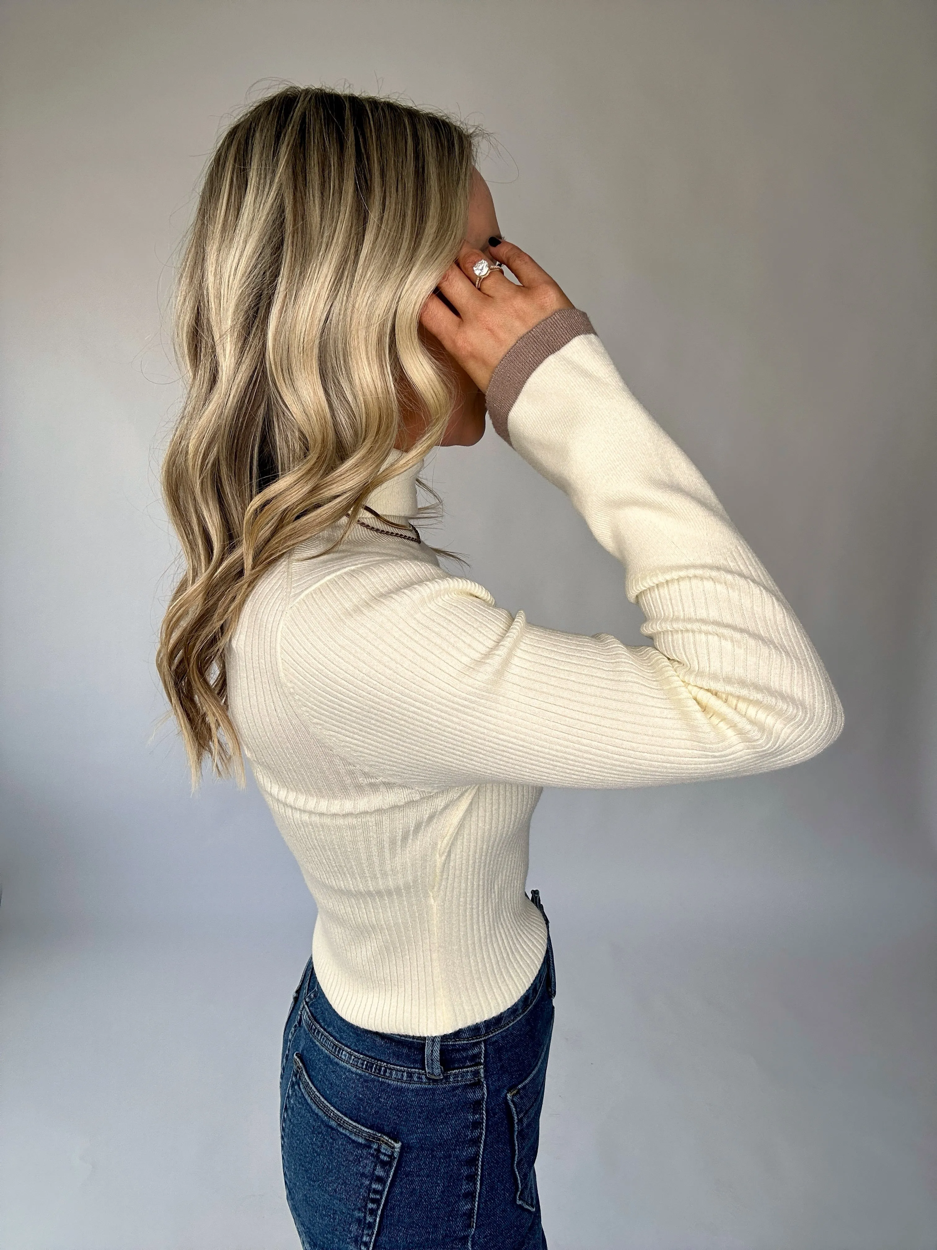 VARLEY Ravena Rib Knit High-Neck Top - Egret