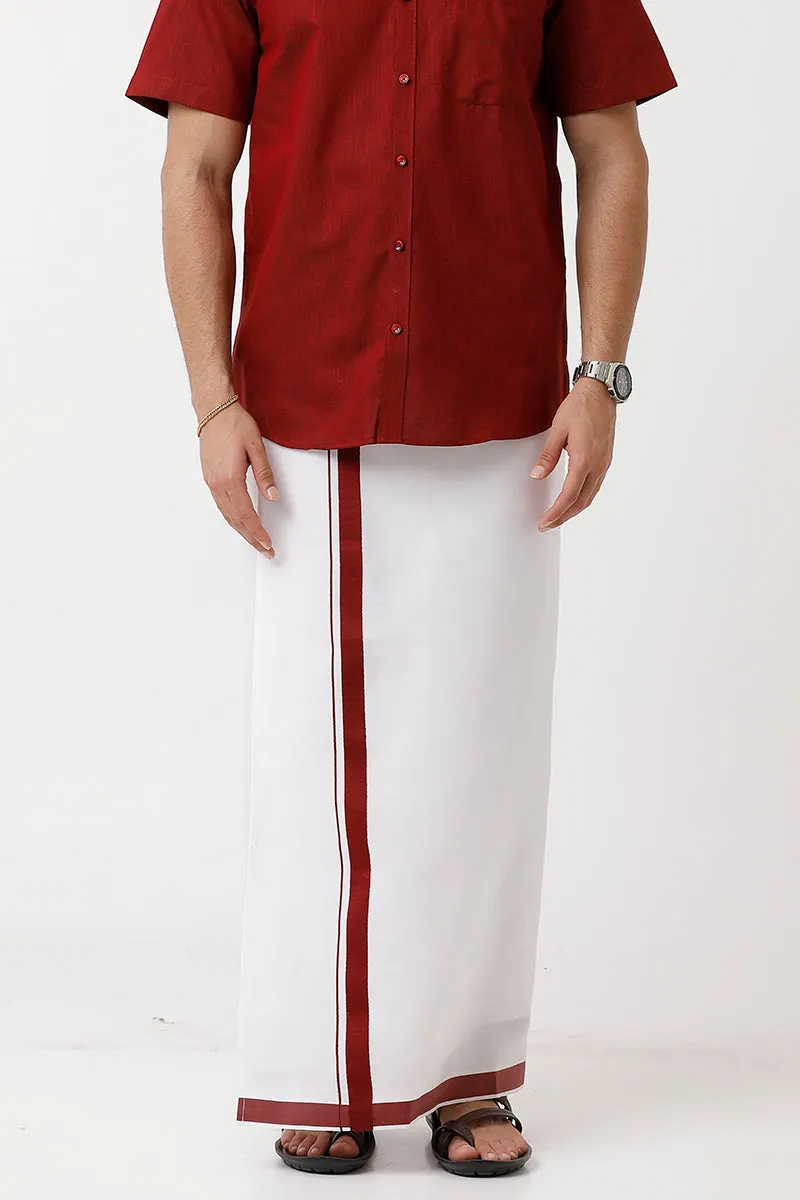 Varna - Maroon Single Layered Fancy Border Pocket Dhoti For Men | Uathayam