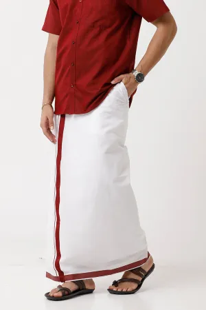 Varna - Maroon Single Layered Fancy Border Pocket Dhoti For Men | Uathayam