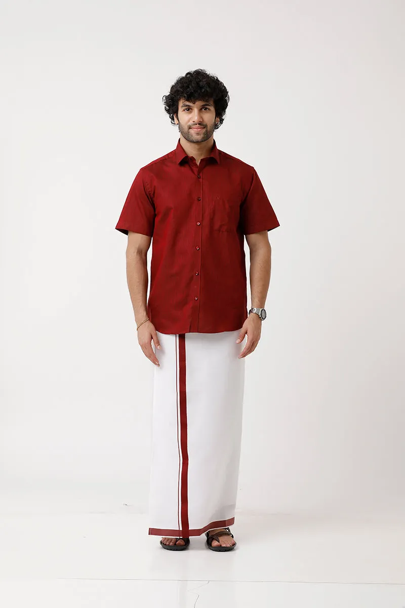 Varna - Maroon Single Layered Fancy Border Pocket Dhoti For Men | Uathayam