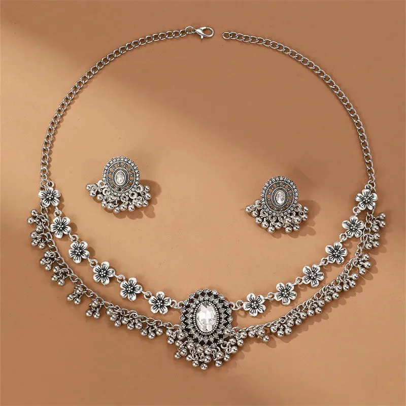 Vintage Bohemian Flower Jewelry Set Indian Tribal Design